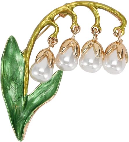 Mother's Day Gifts Lily of the Valley Brooch for Women Rhinestone/18k Gold Plated/Pearl Lily Flower Pin Elegant Dress Accessories Lily of the Valley Brooches Jewelry Gifts for Mom Wife in Kuwait