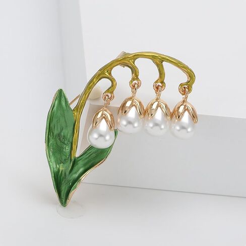 Mother's Day Gifts Lily of the Valley Brooch for Women Rhinestone/18k Gold Plated/Pearl Lily Flower Pin Elegant Dress Accessories Lily of the Valley Brooches Jewelry Gifts for Mom Wife in Kuwait