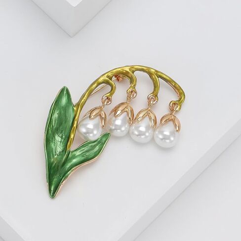 Mother's Day Gifts Lily of the Valley Brooch for Women Rhinestone/18k Gold Plated/Pearl Lily Flower Pin Elegant Dress Accessories Lily of the Valley Brooches Jewelry Gifts for Mom Wife in Kuwait