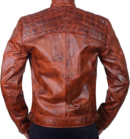 SAMS Men Diamond Quilted Real Leather Jacket - Distressed Brown Motorcycle Jacket - Vintage Cafe Racer Retro Bicker Jacket in Saudi Arabia