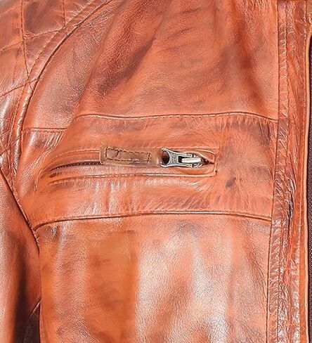SAMS Men Diamond Quilted Real Leather Jacket - Distressed Brown Motorcycle Jacket - Vintage Cafe Racer Retro Bicker Jacket in Saudi Arabia