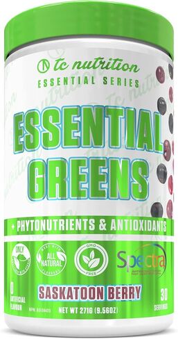 Essential Greens Powder | Optimize Health + Energy | Spectra, Organic Matcha, Spirulina, More | Probiotics & Digestion Support, Antioxidants | Stevia Sweetened, Saskatoon Berry,30 Serv, Non-GMO, Vegan in Saudi Arabia