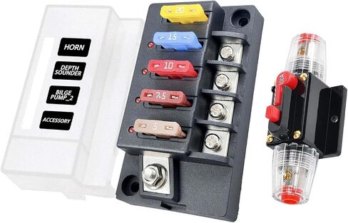 Fuse Box, 12V Fuse Block with 60 Amp Circuit Breaker, Marine Automotive Inline Fuse Holder Switch Blocks Replacement Kit - LED Indicator&Damp-Proof Waterproof Cover, 3-15 AWG 60A Reusable in Saudi Arabia