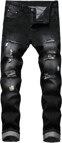 Men's Ripped Distressed Moto Jeans Destroyed Straight Slim Fit Biker Jean Stretch Skinny Washed Hole Denim Pant in Saudi Arabia