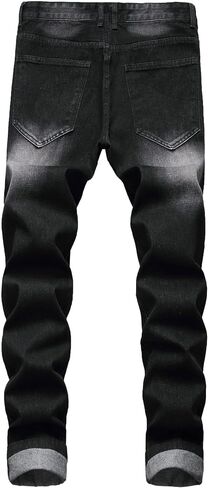 Men's Ripped Distressed Moto Jeans Destroyed Straight Slim Fit Biker Jean Stretch Skinny Washed Hole Denim Pant in Saudi Arabia