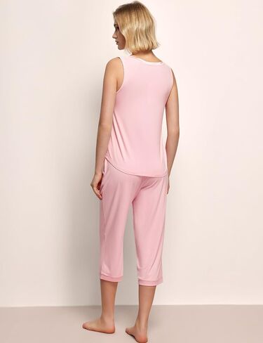 Bamboo Viscose Women's Pajama Sets V Neck Tank Tops with Capri Pants Two-piece Lounge Sets in Saudi Arabia
