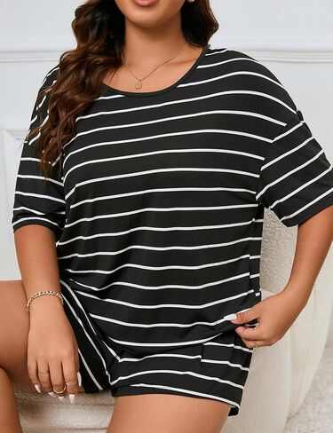MapleHub Womens Pajamas Set 2 Piece Plus Size Short Sleeve Sleepwear Silk Satin Pjs Shorts Lounge Set in Saudi Arabia
