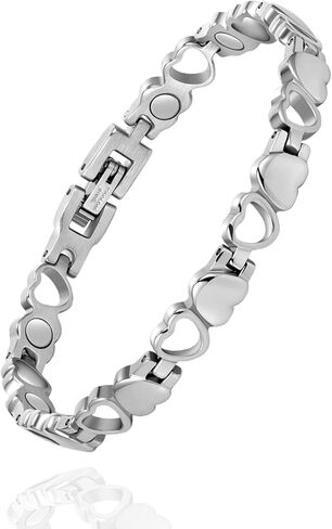 Magnetic Bracelet for Women for Arthritis, Stainless Steel Heart-Shaped Bracelets with 3500 Gauss Magnet, Jewelry with Adjustable Tools (B(Silver)) in Kuwait