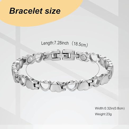 Magnetic Bracelet for Women for Arthritis, Stainless Steel Heart-Shaped Bracelets with 3500 Gauss Magnet, Jewelry with Adjustable Tools (B(Silver)) in Kuwait