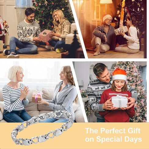 Magnetic Bracelet for Women for Arthritis, Stainless Steel Heart-Shaped Bracelets with 3500 Gauss Magnet, Jewelry with Adjustable Tools (B(Silver)) in Kuwait