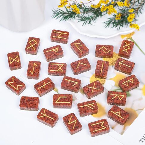 Nupuyai Resin Rectangle Rune Stones Set(25 Pcs), Engraved Lettering Rune Crystal Pocket Stones for Healing/Chakra/Meditation/Wicca, Aquamarine in Saudi Arabia
