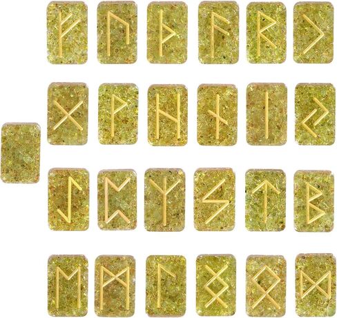 Nupuyai Resin Rectangle Rune Stones Set(25 Pcs), Engraved Lettering Rune Crystal Pocket Stones for Healing/Chakra/Meditation/Wicca, Aquamarine in Saudi Arabia