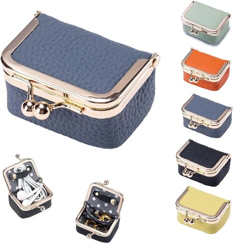 Genuine Leather Mini Jewelry Box, Mini Jewelry Travel Case for Women, Portable Vintage Travel Small Jewelry Organizer for Earrings, Rings, Bracelets, Necklaces (Blue) in Saudi Arabia