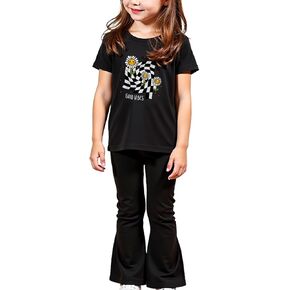 Girls' 2 Piece Outfits Set - Casual Printed T-shirt and Flared Pants, Aged 3-9