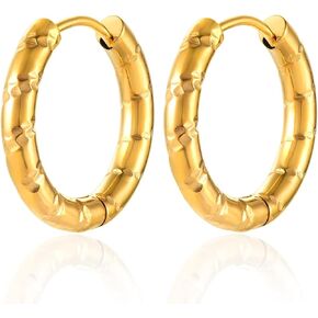 Minimalist Black Grooved Circle Huggie Hinged Hoop Earrings Stainless Steel Men Women Fashion Cool in Kuwait