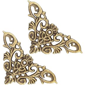 Hilitand 12PCS Antique Corner Protectors, Hollow Shape Corner Decor for Jewelry Scrapbook Album Protector Wood Box (Large)