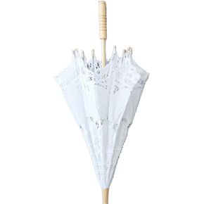 Zerodis Lace Umbrella, Silk Cloth Material Embroidery Bride Parasol Wedding Photography Props Wedding Decoration Umbrella(L-White)