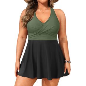 Plus Size Tankini Swimsuit - Two Piece Swimsuit Dress Tummy Control Swimwear 2025 Cross Back Bathing Suit