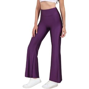 Tulucky Womens Stretchy Shiny Sports High Waisted Yoga Flare Pants Tummy Control Bell Bottom Leggings