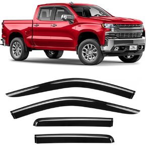 Voron Glass Tape-on Extra Durable Rain Guards for Trucks Chevrolet (Chevy) Silverado/GMC Sierra 1500 2019-2025 Double Cab, Window Deflectors, Vent Window Visors, 4 Pieces - 130090