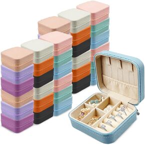 36 Pcs Mini Jewelry Travel Case,Mini Jewelry Box for Bridal Proposal Gifts,Gorgeous Leather Travel Jewelry Box,Exquisite Multicolor Bulk Jewelry Boxes for Rings,Earrings and Necklaces