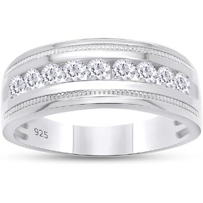 SAVEARTH DIAMONDS 1/2 cttw Round Lab Created Moissanite & Lab Grown Diamond Milgrain Wedding Band Ring For Men & Women In 14K Gold Plated Sterling Silver (VS-SI Clarity, 0.50 Cttw & 1.00 Cttw)