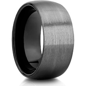 OVIEDO JEWELRY Gunmetal Tungsten Wedding Ring,10mm Wedding Band, Black Tungsten Carbide Engagement & Anniversary Ring, Dome Comfort Fit Man's & Woman's Brush Band