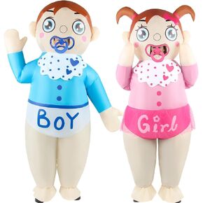 2PCS Inflatable Baby Costume for Adult Men Women Gender Reveal Boy or Girl Blue Pink Blow Up Baby Shower Outfit Funny Cosplay Party