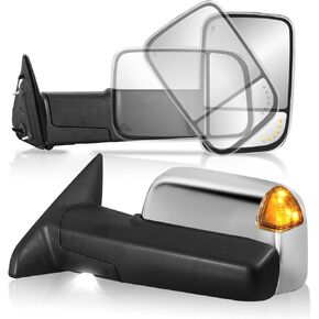 Pair Power Heated Towing Mirrors Compatible with 2009-2018 Dodge Ram 1500 2500 3500/2019-2024 Ram 1500 Classic w/Arrow Turn Signal Light,Temperature Sensor Side Mirrors (Chrome)
