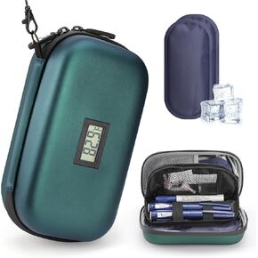 24h Insulin Cooler Travel Case with Temperature Display, TSA Approved Diabetes Travel Case with 2x160g Ice Packs for Daily Use and Trips，Upgraded Version Green