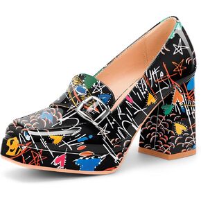 Women's Platform Chunky High Heel Loafers Patent Leather Buckle Pumps Office Dress Shoes