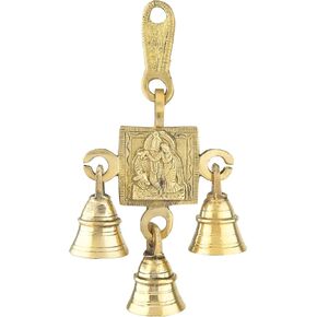3 Bells Brass Single OM Hanging Hindu Statue for Home Temple Use Statue Hindu Idol Figure with Unique for Door Wall Home Decor Indian Traditional Festival Decoration Housewarming (Size:-6"X3")