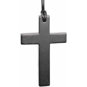 Shungite Cross - قلادة مصنوعة من الحجر الروسي الأسود الأصيلة النادرة - المصنوعة يدويًا - Tolvu