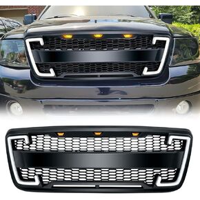 EOMD Front Bumper Grill Compatible with 2004 2005 2006 2007 2008 F150 W/DRL & Turn Signal Lights Matte Black