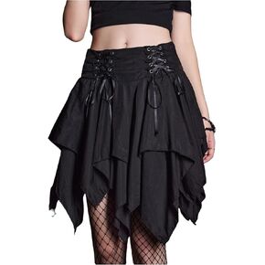 Verdusa Women's Renaissance Lace Up Fairy Skirt Goth Layered Asymmetrical Mini Skirts