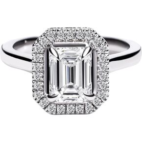 TIANYU 2CT Emerald Moissanite Engagement Ring 925 Sterling Silver with 18K White Gold Plated Small diamonds surround the main stone for Women