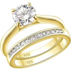 SHELOVES Sterling Silver Engagement Rings Wedding Band Set Soliraire Round CZ Cubic Zirconia Sz 4.5-13