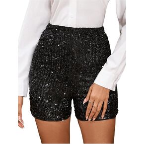 SweatyRocks Women's Sequin Mini Shorts High Waisted Zipper Up Skinny Glitter Party Shorts