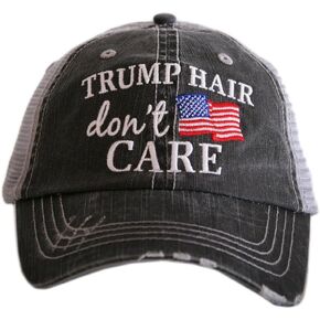 KATYDID Trump Hair Don't Care Hat - Patriotic, Distressed, Fully Embroidered Trump Merchandise