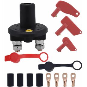 Car Battery Disconnect Switch, DC 12V 24V Vehicle Power Master Isolator Cut Off Switch, Auto Battery Kill Shutoff with 4 Copper Terminals 3 Keys, Universal for ATV Truck RV