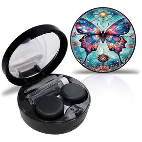 Watercolor butterfly Contact Case Personalized Contact Box Travel Kit Portable Customized Contact Case with Mirror Tweezers Remover Tool Solution Bottle, Small, Black