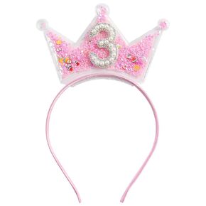 Fancheer Birthday Crown Headband for Toddler Girls 2 3 4 5 6 7 8 Years Princess Tiara Pink Hair Accessories for Six 6th Birthday