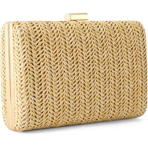 Straw Clutch, Summer Woven Clutch Purses for Women with Long Chain Light Tan Straw Like Stylish Beach Handbag for Women Vacation Ideal Gift for Mother Daughter Friend Lover