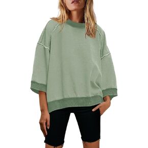 Nirovien Womens sweatshirt 3/4 Crewneck Sweatshirts Summer Color Block Tops Pullover Tops