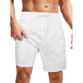 Mens Swimsuit Trunks 7" Quick Dry Swim Shorts with Compression Liner and Zipper Pockets