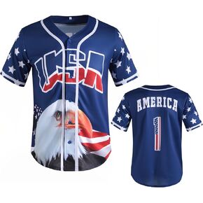 Vivimeng American Flag Shirt USA Baseball Jersey for Men 4th of July USA Shirt Men Short Sleeve Button Jersey