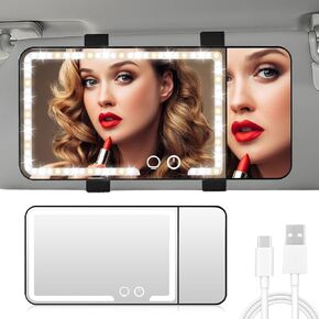 LED Car Sun Visor Vanity Mirror - Upgraded 3X Detail, Rechargeable Makeup Mirror with 3 Light Modes & 4-Level Brightness, Dimmable Touch Control for Cars, SUVs, Trucks
