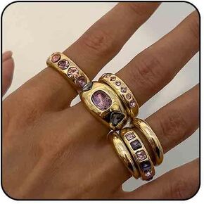 Sora Tuki Chunky Gold Rings for Women Non Tarnish Big Gemstone Rings Set Adjustable Thick Silver Statement Rings for Women Trendy Dainty Stackable Ring Chunky Gold Jewelry