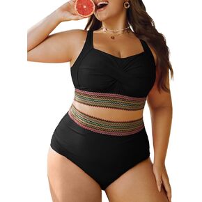 Hanna Nikole Womens High Waisted Bikini Sets Tummy Control Push Up Swimsuit 2025 Color Block Ruched 2 Piece Bathing Suit