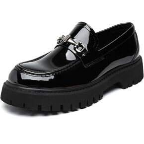 Mens Patent Leather Slip-On Platform Dress Horsebit Loafer Low Heels Round Toe Non-Slip Penny Shoes for Formal Business Wedding in Saudi Arabia